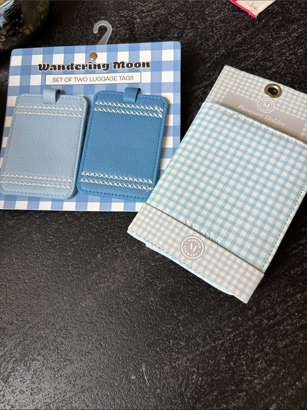 Light Blue Luggage Tags & Passport Holder Set nwt blue fun!!